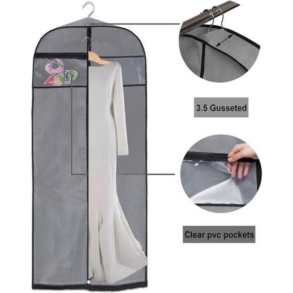 Gusseted 60"Dress GarmentBag Hanging ClothesCover with Clear Window ZipperPocket - Picture 2 of 7
